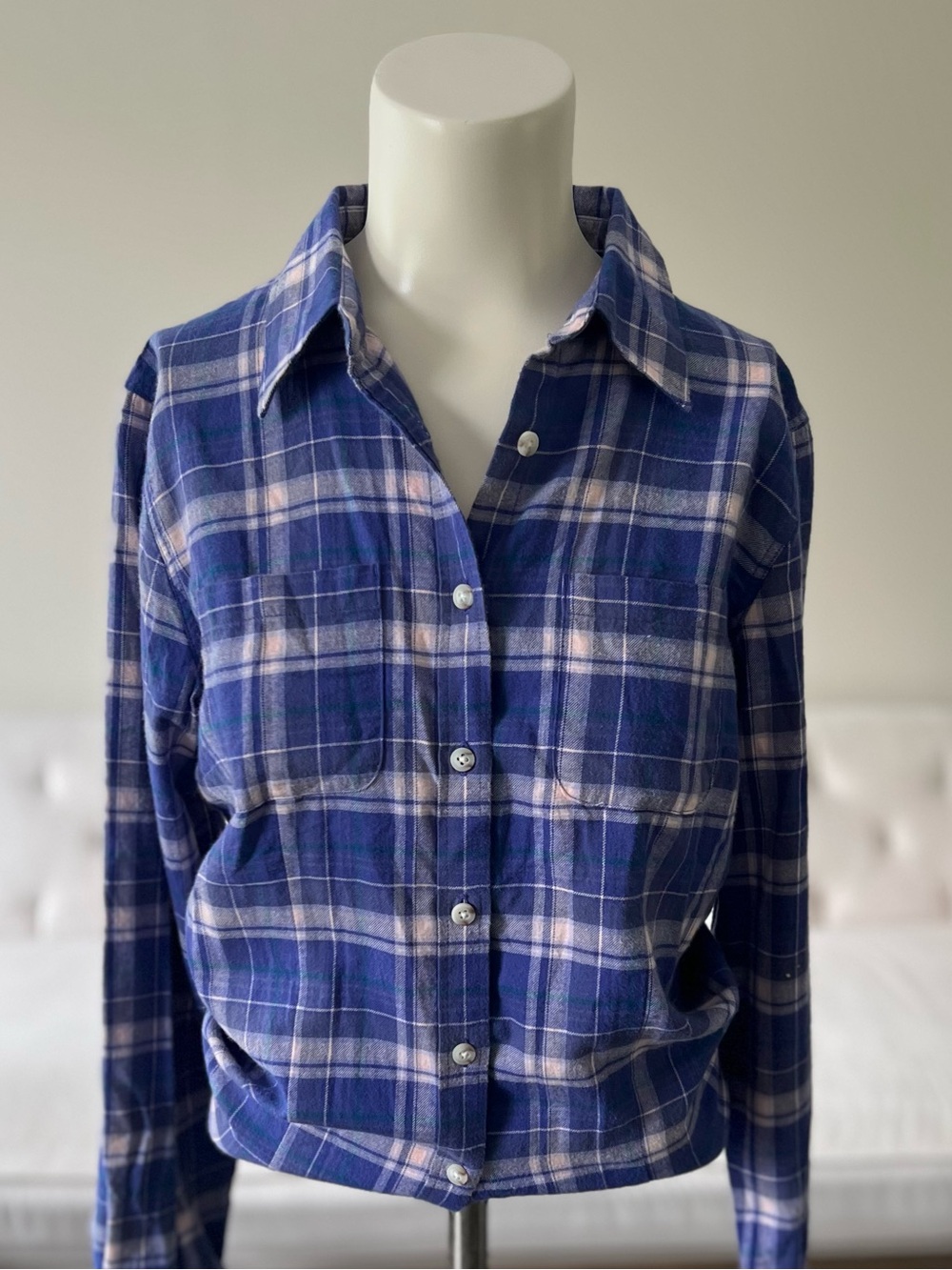 L.L. Bean Blue and White Plaid Button-Down Shirt
